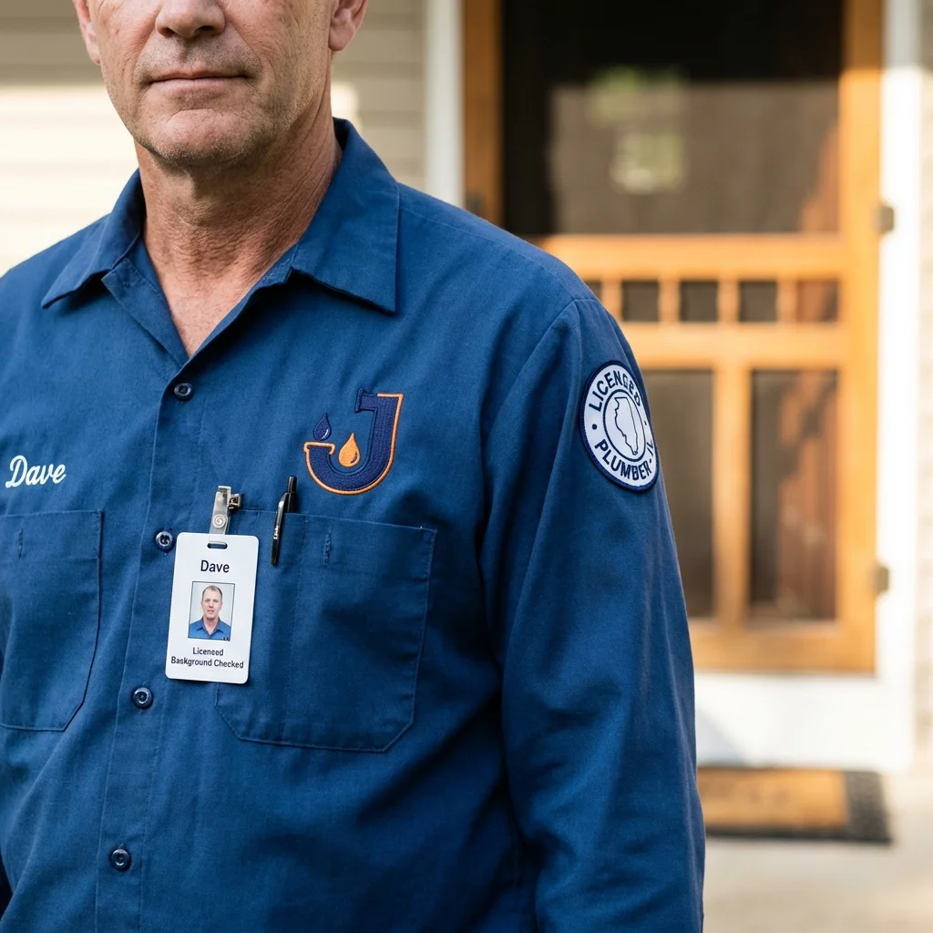 Licensed plumber showing ID badge in Denmark, WI