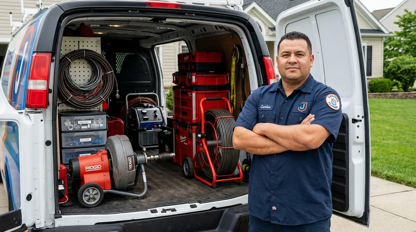 Professional drain cleaning equipment and Johns Plumbing LLC plumber in Denmark